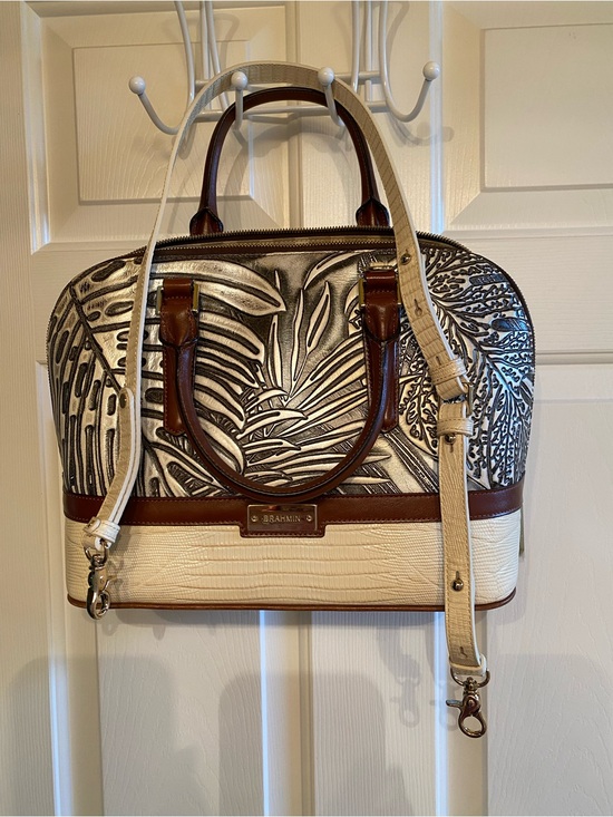 Brahmin Handbags - Brahmin Ivory Embossed Leather Satchel with matching wallet